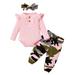 WOXINDA Girls Long Sleeve Ribbed Romper Bodysuits Camouflage Printed Pants Headbands Outfits Clothes for Teens Set for Baby Girls New Born Clothes for Girls Set Little Girls Clothes 6