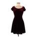 Fervour Casual Dress - A-Line Scoop Neck Short sleeves: Burgundy Print Dresses - Women's Size X-Small