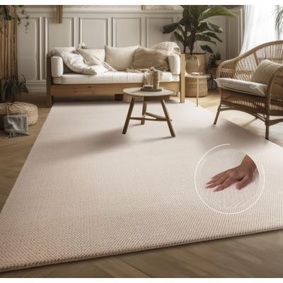 Teppich MY HOME "Ciney" Gr. 4, beige, B:200cm H:16mm L:280cm, Polyester, Teppiche, Kurzflor, Hoch-Tief Effekt, Uni Farben, Scandi Design, besonders weich Image