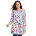 Plus Size Women's Perfect Printed Three-Quarter Sleeve Crewneck Tunic by Woman Within in White Painterly Bloom (Size 3X)