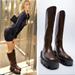 Zara Shoes | Nwt Zara Low Heel Leather Tall Boots | Color: Brown | Size: 8