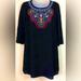 Anthropologie Dresses | Flying Tomato Embroidered Boho Long Sleeve Tunic Dress Black Small | Color: Black/Blue | Size: S