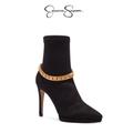 Jessica Simpson Shoes | Jessica Simpson Black Valy Gold Chain High Heel Stiletto Booties Nwt | Color: Black/Gold | Size: 7.5