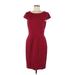 White House Black Market Cocktail Dress - Sheath Scoop Neck Short sleeves: Red Print Dresses - Women's Size 8