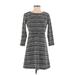 Ann Taylor LOFT Casual Dress - A-Line Crew Neck 3/4 sleeves: Gray Print Dresses - Women's Size 4 Petite