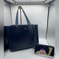 Kate Spade Bags | Kate Spade Navy Leather Large Tote. Kate Spade Navy Leather Lama Adorned Wallet | Color: Blue | Size: Os