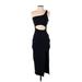 Fore Casual Dress - Midi One Shoulder Sleeveless: Black Solid Dresses - Women's Size Small