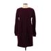 Ann Taylor LOFT Casual Dress - Sweater Dress: Burgundy Dresses - Women's Size Large