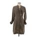 Banana Republic Factory Store Casual Dress - Shirtdress V-Neck 3/4 sleeves: Brown Print Dresses - Women's Size 6 Petite