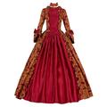 XiBeiLuoLi Renaissance Women Blue and Wine Red Floral Jacquard Victorian Dress Medieval Vintage Historical Costume (Wine Red, XXL)