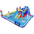 COSTWAY Inflatable Water Park, Giant Bouncy Castle with Dual Slides, Splash Pool, Climbing Wall, Water Gun, Blow Up Jumper House for Kids