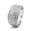 Lieson Men Wedding Ring, White Gold Ring Men 18ct Wide Rows 4 Prong Round 0.2ct Created Diamond Engagement Rings White Gold Ring Size N 1/2