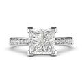 THELANDA 14k White Gold Solitaire 1.5ct Simulated Princess Cut Diamond or Moissanite Promise Bridal Engagement Ring Side Stones, Gold White Gold Genuine Moissanite Moissanite 14k gold, Moissanite