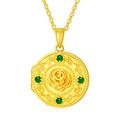 SOULMEET 9K Gold Round Rose Emerald Locket Necklace That Holds Two Pictures Natural Gemstone Locket Pendant Necklace with 20'' Plated Gold Chain (Locket Only)