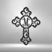 Trinx Scripture Walls Personalized Initial Cross Monogram Steel Sign Steel Art Wall Metal Decor Metal in Black | 4.5" H x 11.5" W x 0.05" D | Wayfair