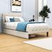 Winston Porter Omolola Twin Size Linen Platform Bed w/ 2 Drawers Wood & /Upholstered/Linen in Brown | 39 H x 42 W x 82 D in | Wayfair