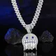 Colliers Hip Hop avec Cubic Out Bling pour hommes blanc bleu cubique visage rond pavé bijoux