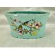 Vintage Ceramic Yellow-rumped Warbler Birds and Butterfly in Flowering Magnolia Turquoise Oval Planter Pot