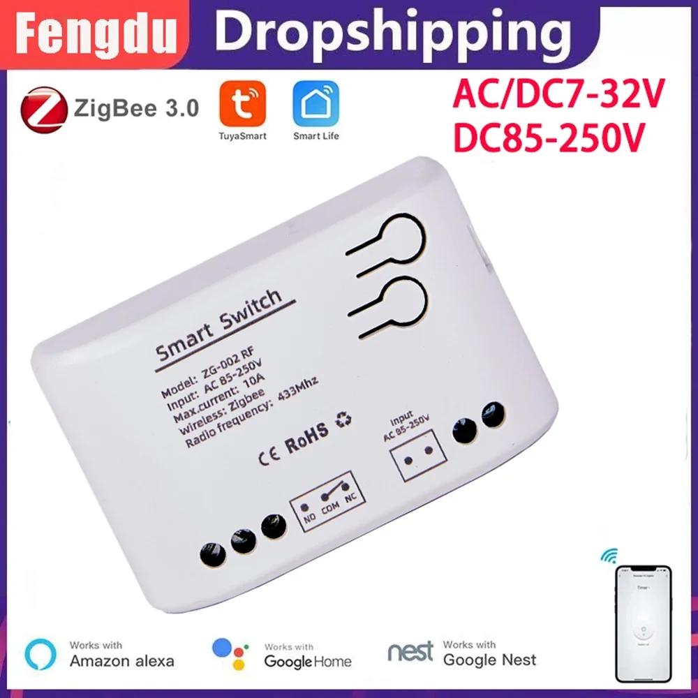 1 Kanal Zigbee Tuya Smart Relaismodul Smart Lichtschalter DC5V 7-32V AC85-250V 220V RF433Mhz Fernbedienung On Off Controller Image