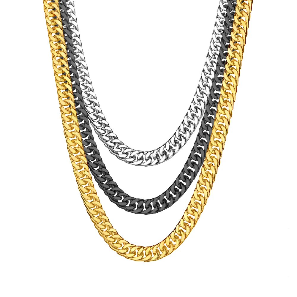 Vintage Curb Cuban Link Kette Halsketten Männlich Gold Farbe Edelstahl Lange Halsband Kette Für Männer Frauen Hip Hop Schmuck Geschenk