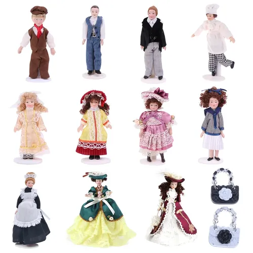 1:12 miniatur Schöne Dame Mini Viktorianischen Porzellan Puppen Grün Kleid Fräulein Dame Moderne