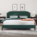 Green Velvet Camelback Upholstered Platform Bed With Headboard And Footboard, Kiln-Dried Hardwood Frame, Nailhead Trim