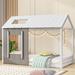 Twin Size Kids House Bed with Roof and Window, Wood Floor Bed Frame Cabin Fun Playhouse Bed for Girls, Boys, Children