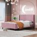Pink Elegant Velvet Upholstered Platform Bed With Headboard And Footboard, No Box Spring Needed