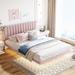 Pink Velvet Floating Queen Size Upholstered Platform Bed: Sensor Light