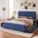 Blue Linen Upholstered Platform Bed: Storage Drawers, Tufted Headboard