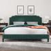 Green Velvet King Size Camelback Upholstered Platform Bed With Headboard And Footboard, Kiln-Dried Hardwood Frame