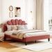 Bean Paste Red Velvet Upholstered Platform Bed: Flower Shape Headboard