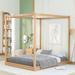 Natural Queen Size Modern Pine Wood Canopy Platform Bed: Support Legs, High Quality Craftsmanship