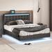Queen Size Modern Upholstered Floating Platform Bed with USB Charging and Multifunction LED Lights, Hidden Bed Foot Design