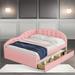 Kids Furniture Full Size PU Upholstered Kids Bed Tufted Daybed with Two Drawers and Cloud Shaped Guardrail, Pink