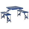 Portable Foldable Camping Picnic Table Set with Four Chairs and Umbrella Hole 4-Seat Aluminum Fold Up Travel Picnic Table Blue