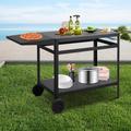 Outdoor Grill Cart with Double-Shelf & Foldable Side Table Movable Dining Cart Table Pizza Oven Trolley with Wheels & Carry Handle Flattop Worktable for Kitchen Backyard Patio - Black