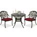 MEETWARM 3 Piece Patio Bistro Set Outdoor All-Weather Cast Aluminum Dining Furniture Set Includes 2 Cushioned Chairs and a 35.4â€� Round Table with Umbrella Hole for Garden Deck Chili Red