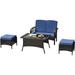 LEVELEVE Patio Furniture Set Outdoor Rattan Chair Wicker Sofa Garden Conversation Bistro Sets w/Loveseat for Yard Pool or Backyard (Dark Blue 4PC-Loveseat+2 Ottoman)