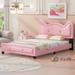 Full Size Kids Daybed Upholstered Bed with Carton Ears Shaped Headboard, Wooden Cute Platform Frame, Faux Leather Sofa Bed