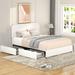Queen Size Ivory Boucle Upholstered Platform Bed with Patented 4 Drawers Storage, Curved Stitched Tufted Headboard