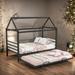 Bedroom Furniture Twin Size Metal House Shape Platform Bed with Trundle, Black