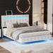 Full Size Modern PU Leather Upholstered LED Floating Platform Bed with USB Charging and Remote/APP Control LED