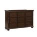 Akil 64 Inch Wide Dresser with 9 Drawers, Floral Carved Cherry Brown Wood