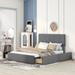 Grey Queen Size Velvet Upholstery Platform Bed, Adjustable Headboard, 4 Drawers