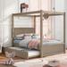 Light Brown Modern Pine Wood Full Size Canopy Platform Bed With Trundle Bed, Space-Saving Storage, Easy Assembly