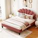 Red Queen Velvet Upholstered Bed Frame w/ Flower Pattern Headboard