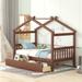 House Bed w/ 2 Storage Drawers & Rails, Twin/Full Kids Montessori House Bed with Roof Design, Wood Tent Bed Frame for Girls Boys