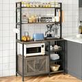EnHomee 6-Tier Kitchen Bakers Rack with Storage Microwave Oven Stand with Shelves Bakers Rack with Cabinet Heavy Duty Utility Storage Shelves with Hutch & 8 Hooks Black Oak
