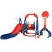 Toddler Swing and Slide Set 5 in 1 Kids Climber Slide Playset with 2 Basketball Hoops Freestanding Slide Combination for Indoor and Outdoor Playground Babies Boys Girls Red